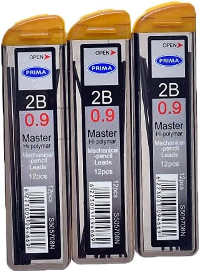 Prima 2b set of 3 packs of mechanical pencil leads 0.9 mm - black